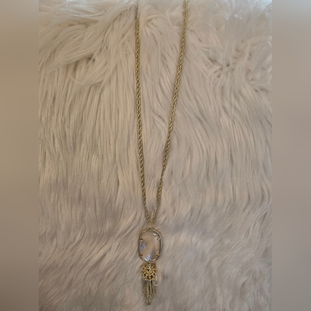 Kendra Scott Gold and White Necklace with Crystal Pendant